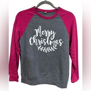 Merry Christmas Raglan Top Gray and Pink Size Small